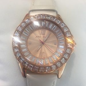 Betsey Johnson Rose Gold White Leather Watch